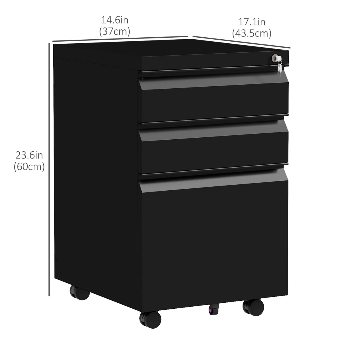 3 Drawer File Cabinet with Lock, Steel Vertical Filing Cabinet with 5 Wheels and Hanging Bar for – view 2