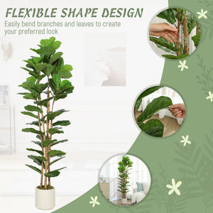 6FT Artificial Fiddle Leaf Fig Tree, Fake Potted Tree with Solid Wood Trunks and Lifelike Leaves for Indoor Decor, Green