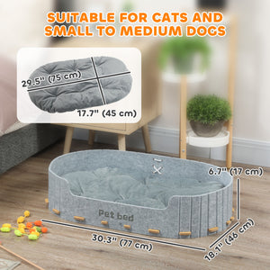 Dog Bed, Cat Bed with Washable Removable Cushion, Scratch-Resistant, Felt Cat Couch Sofa for Small Medium Dogs, Grey