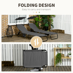 2 Piece Folding Outdoor Chaise Lounges, Pool Tanning Chairs with Reclining Back, Sunshade for Beach, Patio – view 5