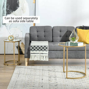 Set of 2 Nesting Coffee Tables with Metal Base, Round Side Table with Tempered Glass Tabletop for Living – view 13