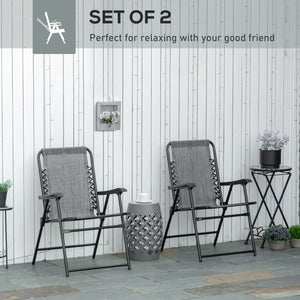 2 Pieces Outdoor Folding Patio Chair Set, Portable Camping Chairs with Armrests for Garden, Patio, Pool, Beach, Grey