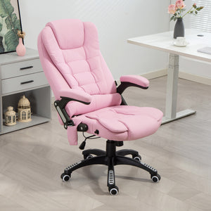 6 Point Vibrating Massage Home Office Chair High Back Executive Chair with Reclining Back, Swivel Wheels, Pink