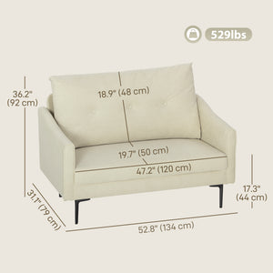 2 Seater Sofa, Small Modern Couch with High-Resilience Foam, Thicken Padding, Button Tufted, Cream White – view 2