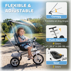 Qaba 6 in 1 Kids Tricycle with Removable Handlebar and Canopy, Navy