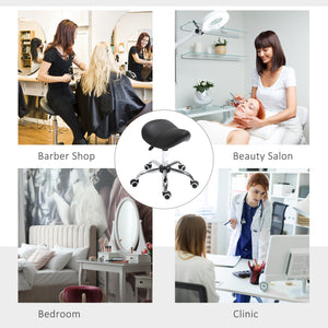 Adjustable Hydraulic Rolling Salon Stool Swivel Saddle Chair Spa Beauty Seat PU Leather, Black