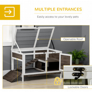 Rabbit Hutch Dual-Height Design Bunny House with Run Slide-Out Tray White and Coffee