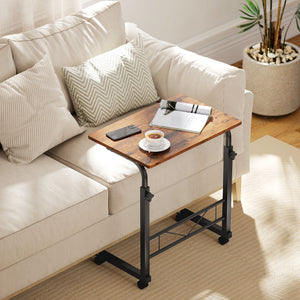 Mobile Standing Desk with Adjustable Height, 23.5 inch Stand Up Desk with Wheels, Natural Wood