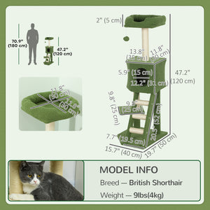 47" Tall Cat Tree Tower with Condo, Ladder, Scratching Posts and Hanging Ball, Light Grey – view 9