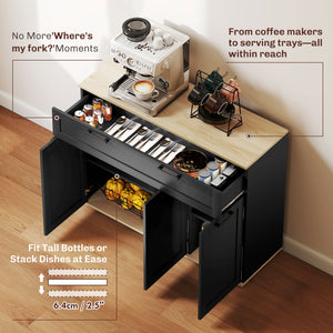 Sideboard Buffet Cabinet, Modern 40" Coffee Bar Cabinet with Wide Drawer, 3 Doors and 2 Adjustable Shelves – view 3