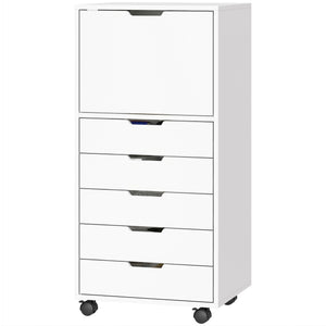File Cabinet on Wheels Mobile Printer Stand with 5 Drawers for Home Office White
