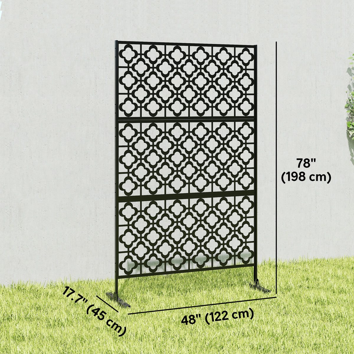 Metal Outdoor Privacy Screen, Freestanding Outdoor Divider with Stand, 78" x 48", Black