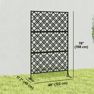 Metal Outdoor Privacy Screen, Freestanding Outdoor Divider with Stand, 78" x 48", Black
