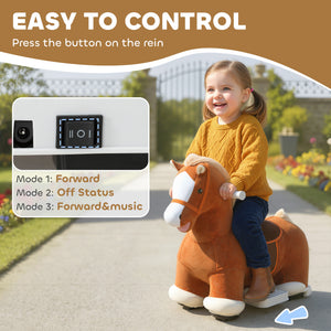 Qaba Electric Ride on Horse, Battery Powered Ride on Toy with Washable Cover and Quiet Wheels, Brown