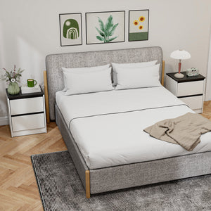 Nightstands Set of 2, Modern Bedside Tables with 2 Drawers, End Side Tables for Bedroom, White