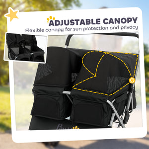 Double Pet Stroller, Foldable Dog Stroller with 2-Seater Carrier, Sunshade, Removable Pad, Safety Belt, Storage Basket