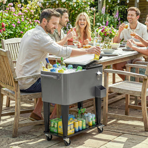 80 Quart Rolling Patio Cooler Cart with Storage Shelf, Patio Cooler with Locking Wheels, Bottle Opener & Cap Catcher
