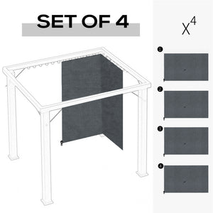 Gazebo Curtains, 10' x 10' Universal Replacement Privacy Curtain, 4-Panels Sidewall with Hooks/C-Rings, Slate Grey