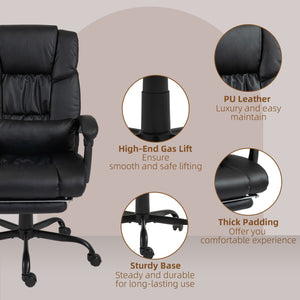 6-Point Vibration Massage Chair, Height Adjustable Reclining Computer Chair with Retractable Footrest, Black – view 7