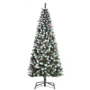 5ft Decorated Christmas Tree with Red Berries and Pine Cones, Flocked Christmas Tree with Pencil Shape – view 8