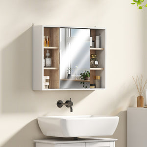 Wall-Mounted Bathroom Medicine Cabinet with Mirror, Over Toilet Bathroom Vanity Cabinet White & Oak