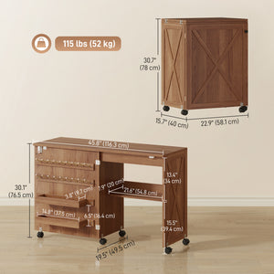 Sewing Machine Table on Wheels, Folding Craft Table with 2 Bins, Storage Shelf, 18 Pegs, Lockable Wheels โ view 2