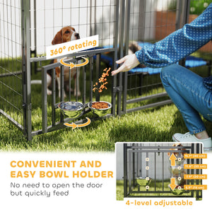 Outdoor Dog Kennel with Waterproof UV-Resistant Cover, Rotating & 4-Level Adjustable Feeding Bowls – view 6