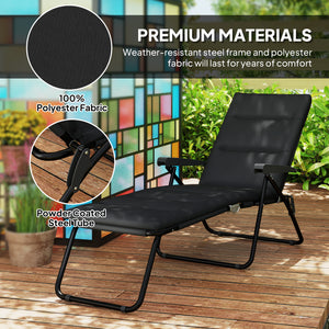 Foldable Lounge Chair, Reclining Patio Sun Lounger with 6-Position Adjustable Back, Blue and White