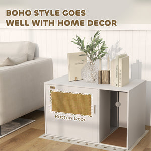 Cat Litter Box Enclosure, Cat Washroom End Side Table with Rattan Door, Scratching Pad, Non-slip Foot Pads – view 12