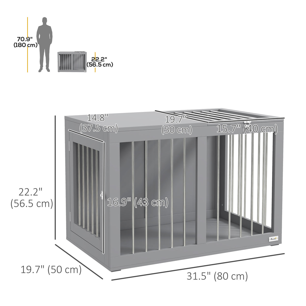 31.5" Dog Crate Furniture with Double Doors, for Medium Dogs, Grey – view 2
