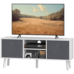 Modern TV Stand Cabinet with Foldable Drawers and Shelves for Living Room, Bedroom, White