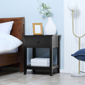 Modern Style Nightstand, Small End Table with Drawer and Storage Shelf for Bedroom, Living Room, Black – view 7