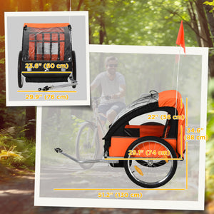 Aosom 2-Seat Child Bike Trailer for Kids with a Strong Steel Frame, 5-Point Safety Harnesses, & Comfortable Seat