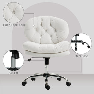 Computer Desk Chair, Armless Office Chair with Wide Padded Seat and Adjustable Height, Cream White – view 18