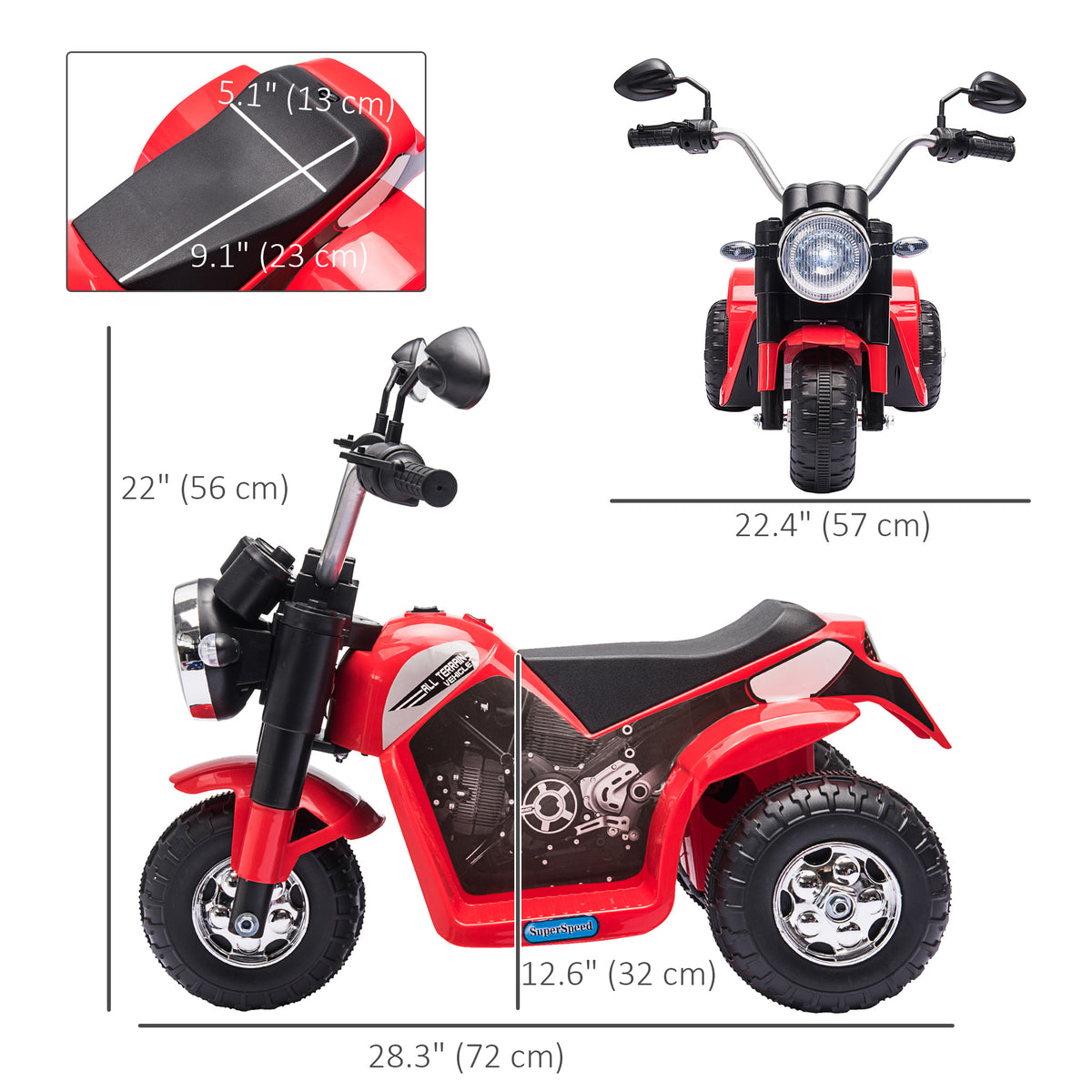 Aosom Kids Electric Motorcycle 6V Battery Powered Ride-On Dirt Bike 3-Wheels Motorbike with Horn Headlights Realistic Sounds 1.24mph Speed for Girls Boy 18 - 36 Months