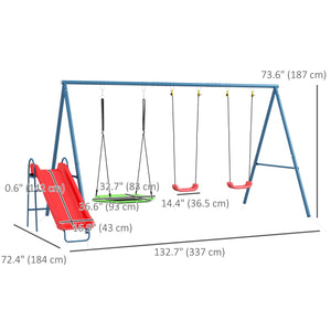 Metal Swing Set for Backyard, 4 in 1 Design with 1 Nest Swing, 2 Seats, 1 Slide, Holds Up to 352 lbs. for Ages 3-8