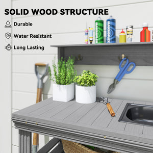 Outdoor Potting Bench Table with Faucet, Removable Sink, Hooks and Storage Shelves – view 5