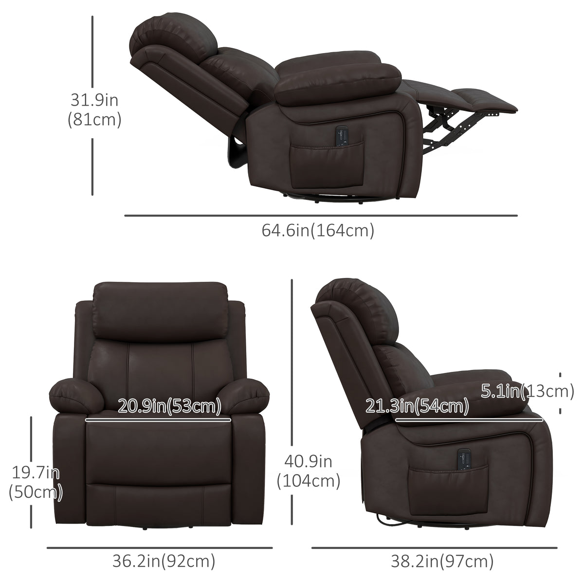 PU Leather Reclining Chair with Vibration Massage Recliner, Swivel Base, Rocking Function, Remote Control – view 2