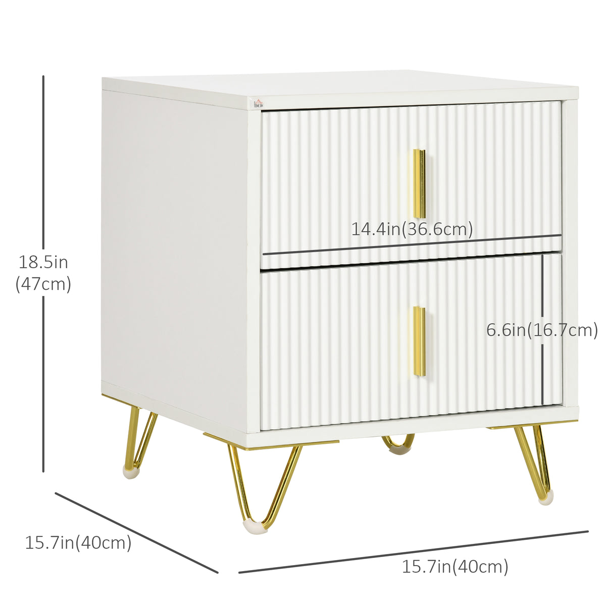 Bedside Table, Modern Nightstand with 2 Drawers, Side End Table with Metal Legs for Living Room, Bedroom – view 2