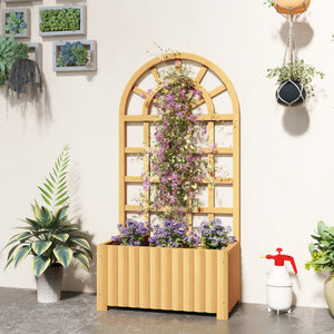 Wooden Raised Garden Bed with Lattice Trellis, Outdoor Elevated Planter Box with Drainage Holes for Climbing Plants