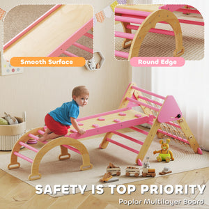 Qaba 8-in-1 Pikler Triangle Set, Foldable Wooden Climbing Toys with Arch, Ramp and Ladder for Ages 18-48 Mouths