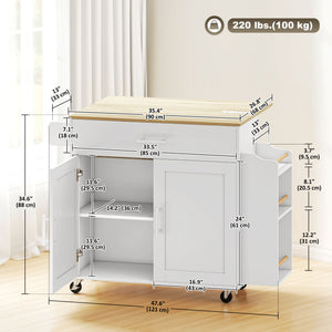 Kitchen Island with Storage, Rolling Kitchen Cart with Foldable Drop Leaf, Power Outlet and USB Ports, Black – view 9