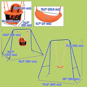 Kid Swing Set with Safety Harness for Baby, Kids 6 Months+, Heavy Duty Swing Set for Indoor/Outdoor, Backyard, Orange