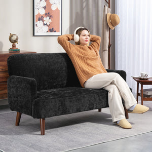 Velvet Feel Fabric 2 Seater Sofa, Small Sofa Loveseat with 8.3" Thick Padding and Wood Legs, Black – view 7