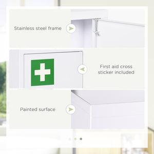 Lockable Medicine Cabinet, 3 Tier Steel Medical Wall Box with 2 Keys and Shelves for Bathroom, White