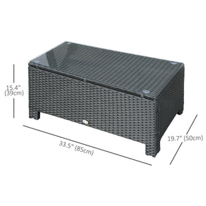 Rattan Coffee Table, Patio Side Table, Hand-woven Wicker Furniture with Tempered Glass Top Outdoor Garden Patio, Black