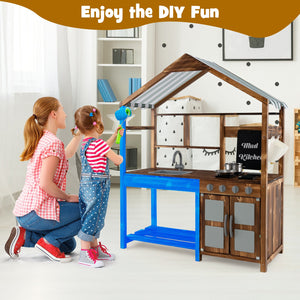 Kid's Mud Kitchen Outdoor Solid Wood Mud Kitchen with Canopy-Natural view 5