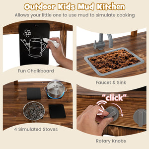 Kid's Mud Kitchen Outdoor Solid Wood Mud Kitchen with Canopy-Natural view 8