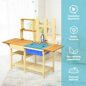 Kid's Outdoor Wooden Pretend Cook Kitchen Playset Toy view 6