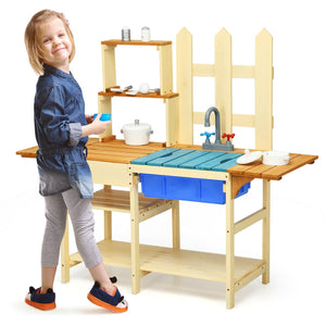 Kid's Outdoor Wooden Pretend Cook Kitchen Playset Toy view 8